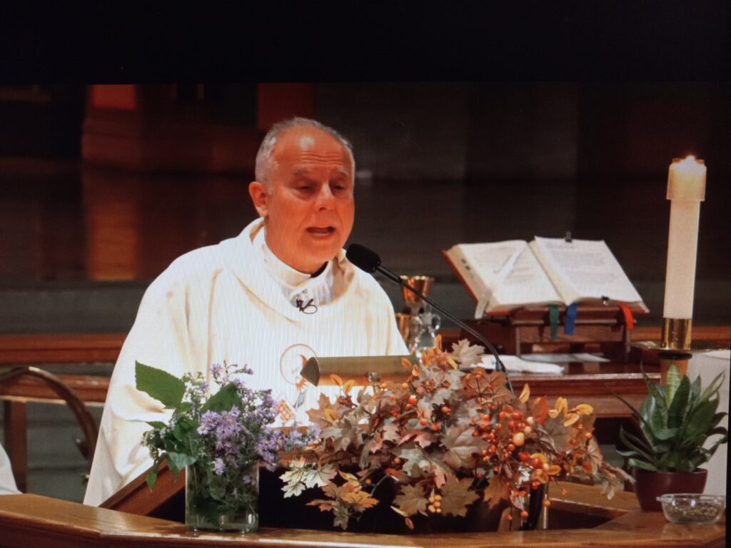 Father James DiLuzio appears during the livestream of the Mass for Creation, held at the Church of St. Paul the Apostle in Manhattan on September 25, 2024.