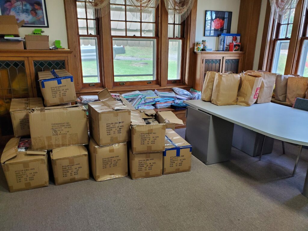 Boxed donations of socks are seen in this photo from Catholic Charities Community Services of Rockland (CCCSR). CCCSR received a donation of 7,760 pairs of socks in early October, 2024.