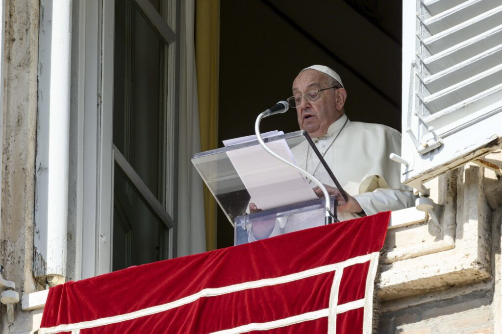 Pope Francis leads the recitation of the Angelus prayer with visitors gathered in St. Peter's Square at the Vatican October 6, 2024. At the end of the Angelus, the pope announced he would create 21 new cardinals December 8.