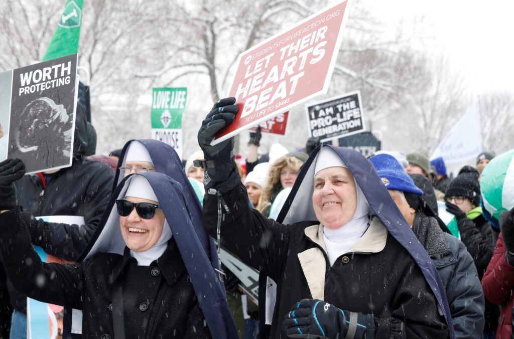 Nuns take part in the 51st annual March for Life rally amid a snowstorm in Washington January 19, 2024.