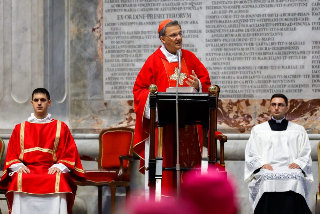 Cardinal Mario Grech, secretary-general of the synod, delivers his homily during Mass with synod participants at the Altar of the Chair in St. Peter’s Basilica at the Vatican, October 21, 2024.