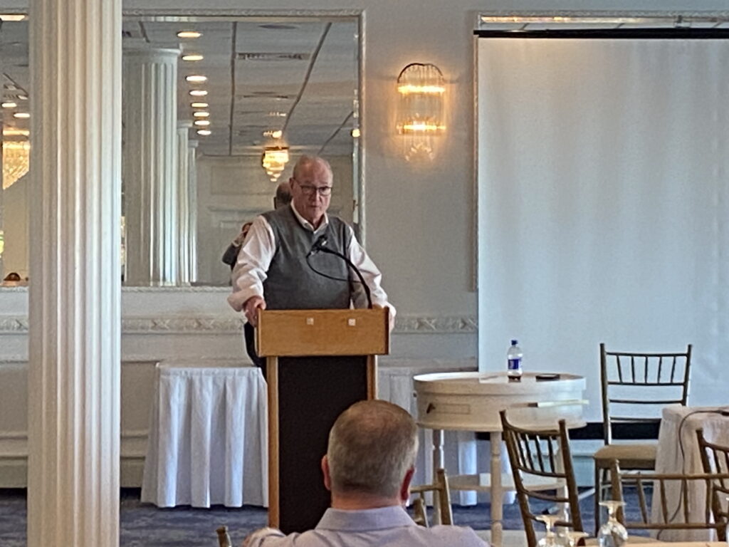 Cardinal Timothy Dolan discusses archdiocesan matters with pastors during the annual Pastors Week event, October 2, 2024.