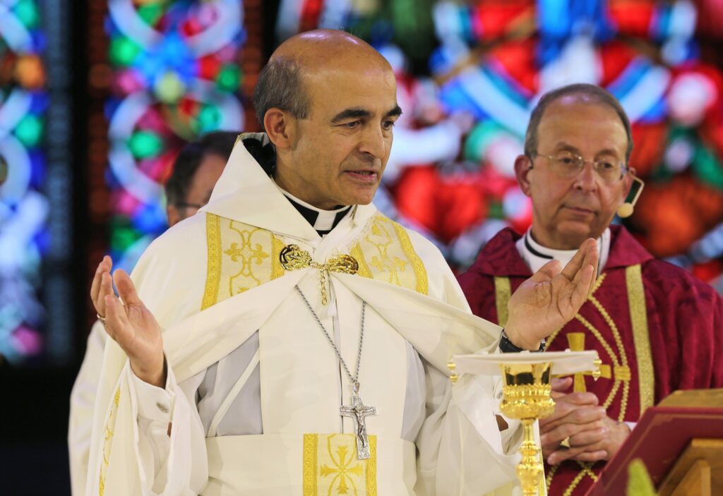 Bishop A. Elias Zaidan of the St. Louis-based Maronite Eparchy of Our Lady of Lebanon of Los Angeles and Baltimore Archbishop William E. Lori are pictured in a 2017 file photo.