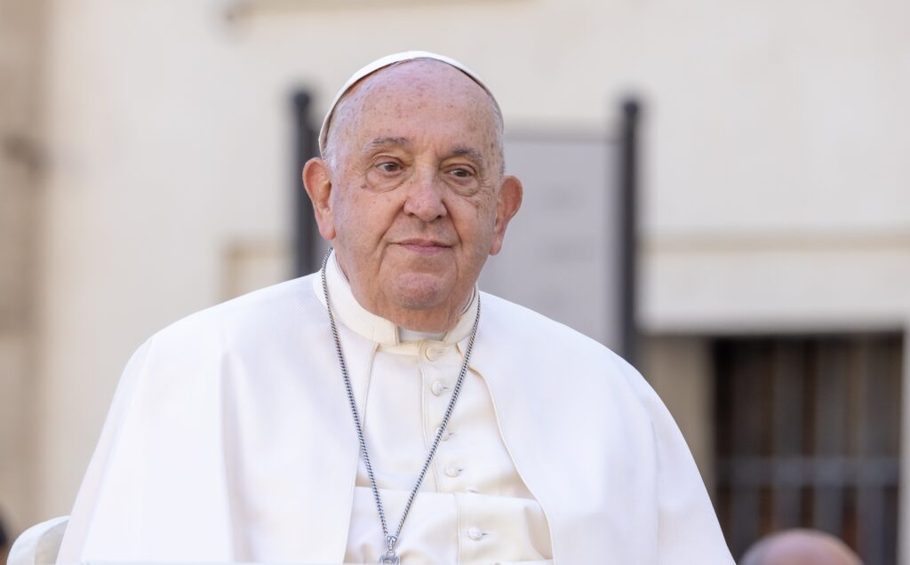 Pope Francis rides in the popemobile during his weekly general audience in St. Peter's Square at the Vatican November 6, 2024.