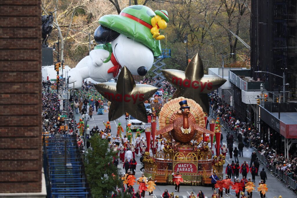 Floats travel down the street during the 97th Macy's Thanksgiving Day Parade in Manhattan, New York City, November 23, 2023.