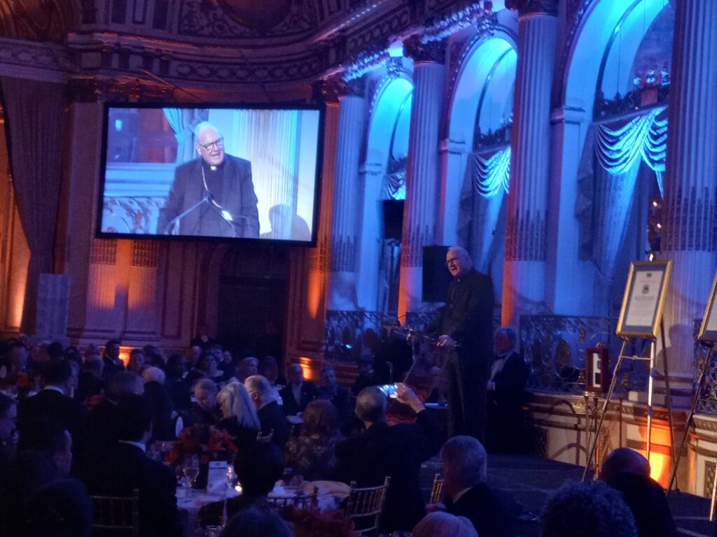 Cardinal Timothy Dolan speaks during the Calvary Hospital 125th Anniversary Gala at The Plaza in Manhattan, Wednesday, November 20, 2024.