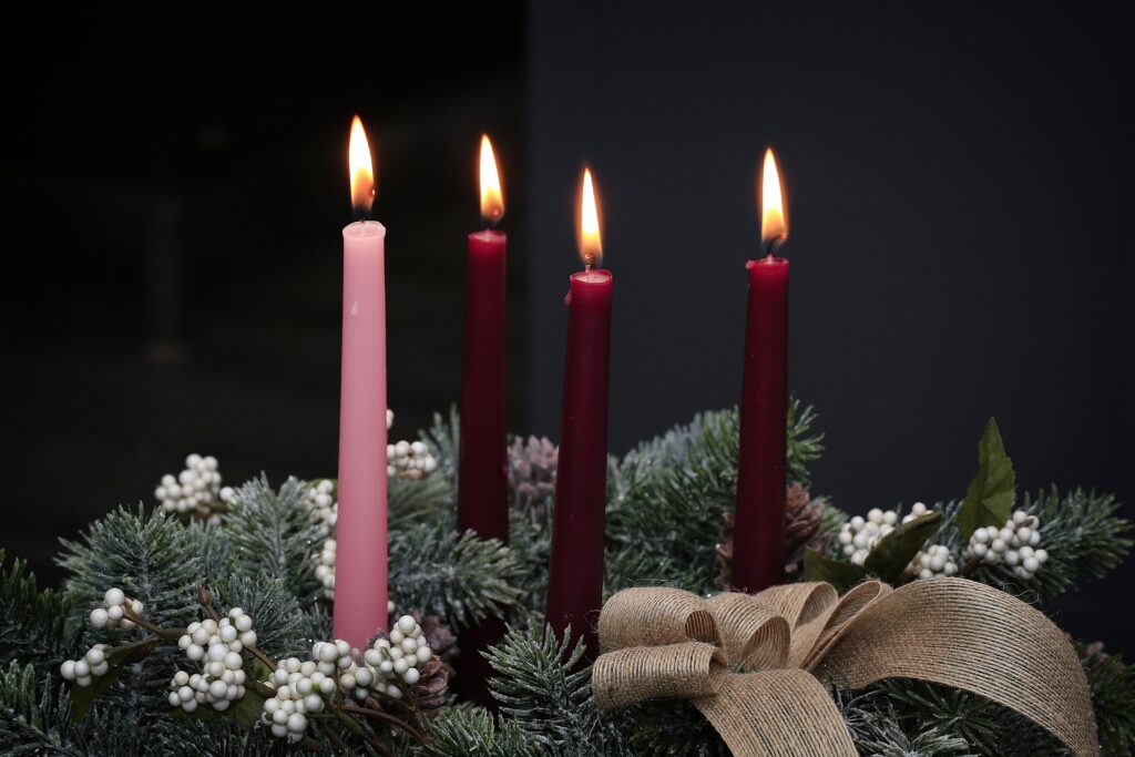 Advent candles and a wreath help bring focus to the time before the coming of our Lord. Each candle represents a week of Advent.