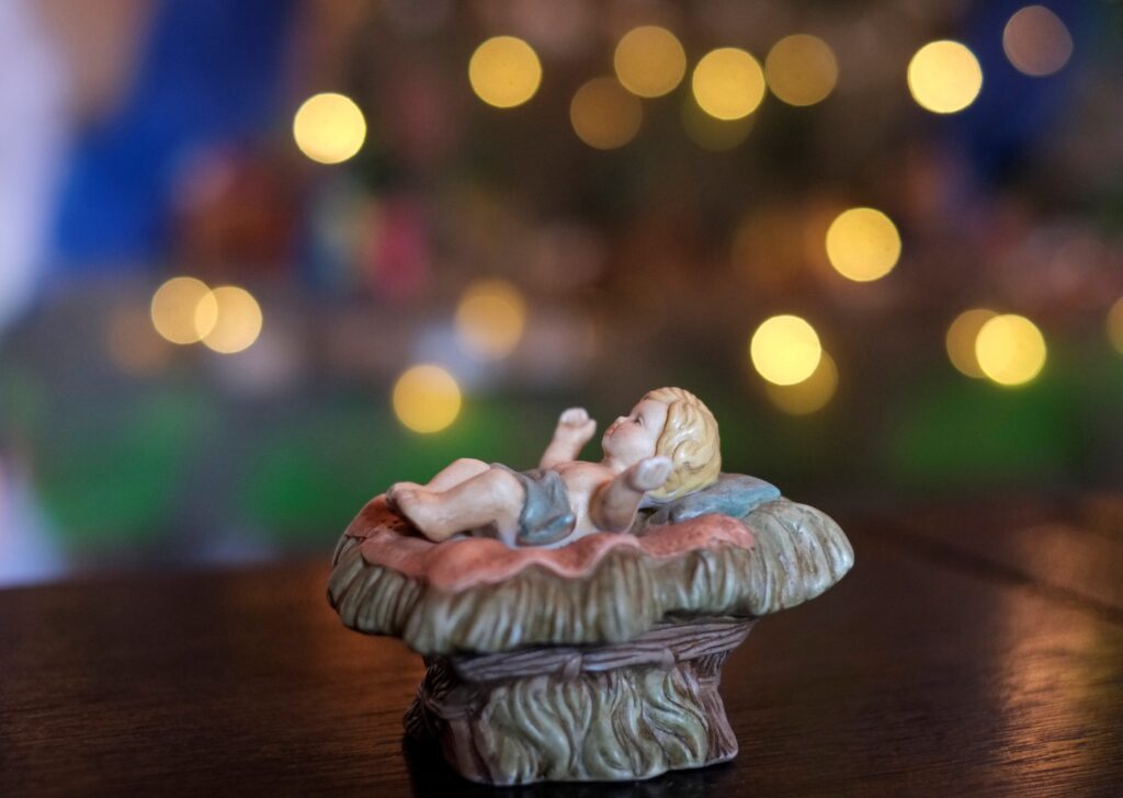 A figurine of the Christ Child is displayed in a Nativity scene at a home in Chicani, Bolivia, December 7, 2020.