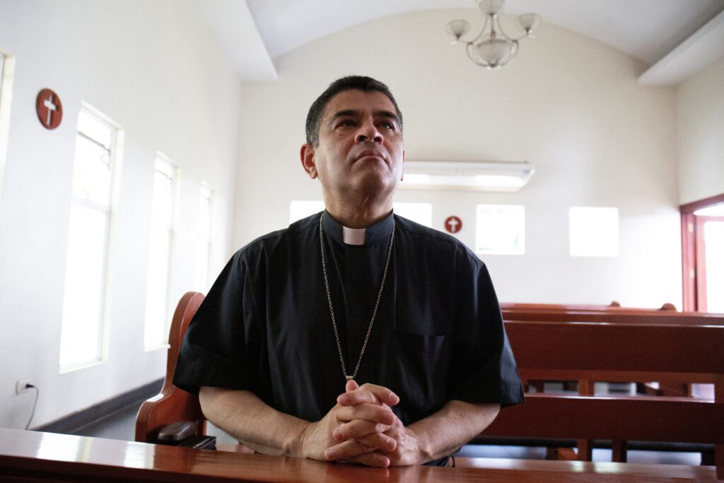 Bishop Rolando Álvarez of Matagalpa, Nicaragua, a frequent critic of Nicaraguan President Daniel Ortega, prays at a Catholic church in Managua May 20, 2022.