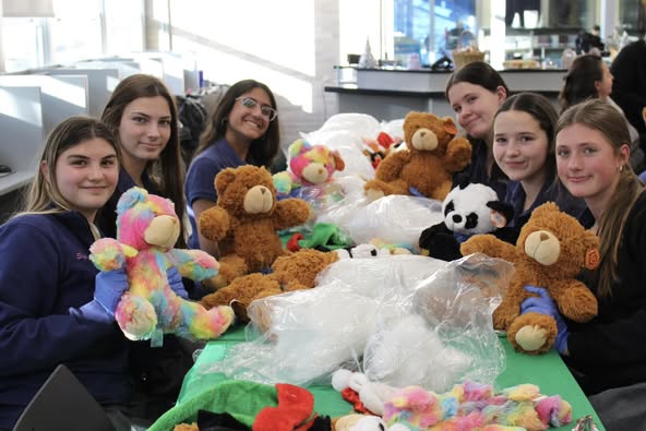 Proudly displaying the teddy bears they helped stuff are (l-r): Sofia Signore, Megan Donohoe, Yasmin Chowdhary, Molly McClafferty, Julia Commisso, Mia Baelis—all seniors.