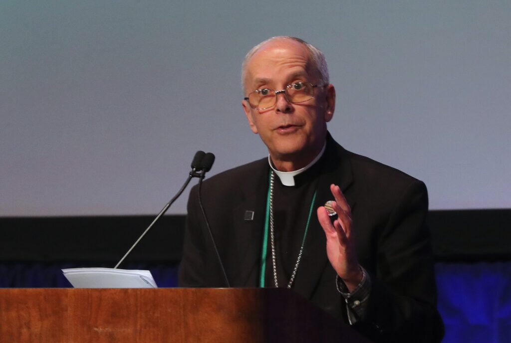 Bishop Mark J. Seitz of El Paso, Texas, speaks during a November 13, 2024, session of the fall general assembly of the U.S. Conference of Catholic Bishops in Baltimore. (OSV News photo/Bob Roller)