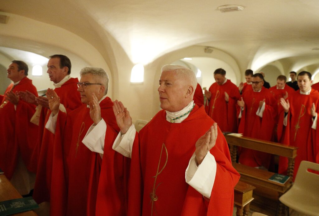 Bishop Daniel E. Thomas of Toledo, Ohio, front right, and other U.S. bishops from Ohio and Michigan concelebrate Mass in the crypt of St. Peter's Basilica at the Vatican December 9, 2019. Bishop Thomas, chair of the U.S. Catholic bishops' Committee on Pro-Life Activities, will be among the speakers at the 52nd annual March for Life rally in Washington January 24, 2025. (CNS photo/Paul Haring)