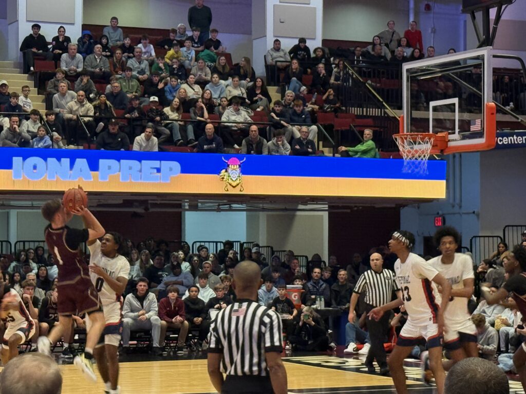 Iona Preparatory School senior Johnny Keenan (1) launches a three-point shot during the Crusader Classic in White Plains, Saturday, January 4, 2024.