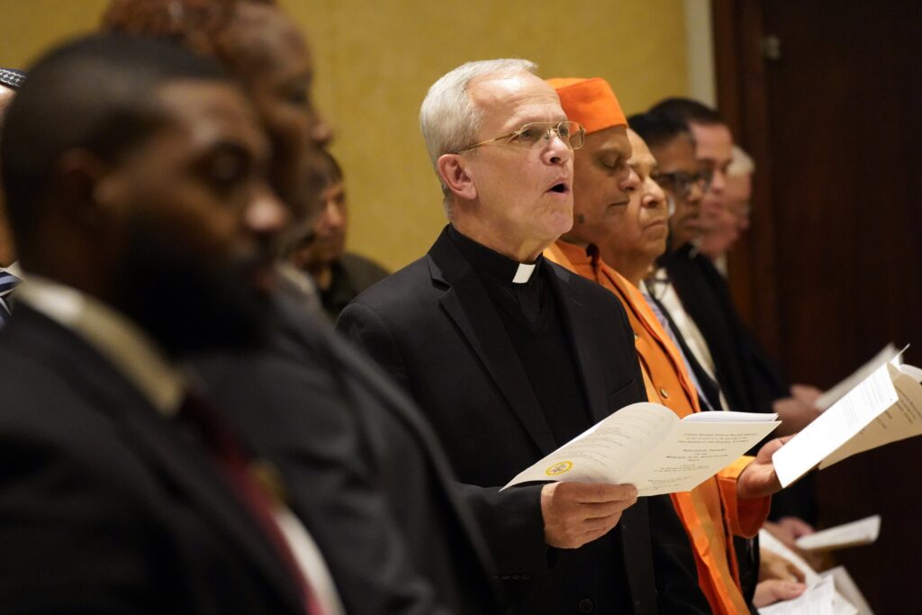 Monsignor Peter Vaccari, president of the Catholic Near East Welfare Association (CNEWA), participates in an evening prayer service for United Nations diplomats at Holy Family Church in New York City September 9, 2024.