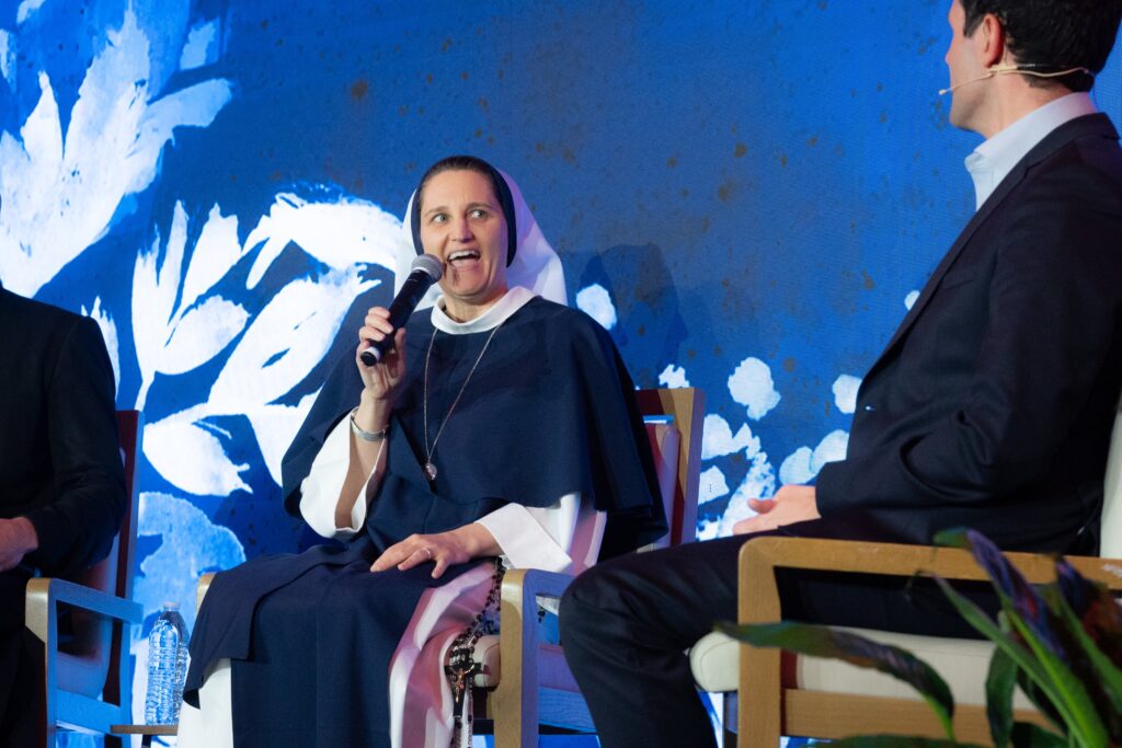 Sister Pia Jude, a Sister of Life, speaks on a panel February 8 at the 2025 Legatus International Summit in Naples, Florida, during a conversation on vocations to the priesthood and religious life.