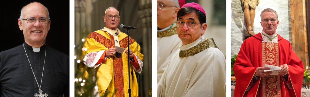 Pictured in a combination photo are Bishop Kevin C. Rhoades of Fort Wayne-South Bend, Indiana; New York Cardinal Timothy M. Dolan; Bishop Joseph J. Tyson of Yakima, Washington; and Archbishop Timothy P. Broglio, president of the U.S. Conference of Catholic Bishops and head of the U.S. Archdiocese for the Military Services.