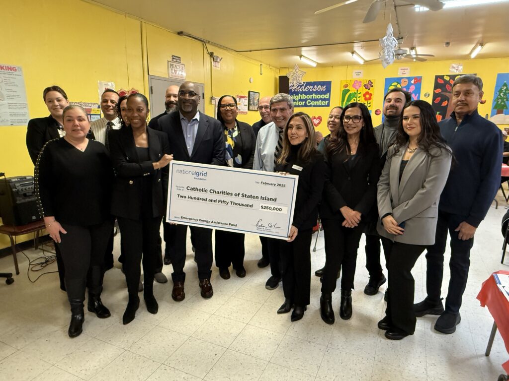 Representatives of Catholic Charities of Staten Island and National Grid Foundation and local elected officials attended the presentation of a $250,000 donation for heating cost reductions at Anderson Avenue Senior Center, Staten Island, on February 20, 2025.