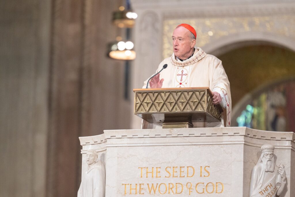 Cardinal Robert W. McElroy, the newly installed archbishop of Washington, delivers his homily during his March 11, 2025, installation Mass at the Basilica of the National Shrine of the Immaculate Conception. (OSV News photo/Mihoko Owada, Catholic Standard)