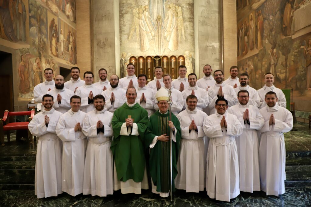 Jack E. Kristensen of New York (third row, first on the right) was one of 24 seminarians to receive the Ministry of Acolyte in the Chapel of the Immaculate Conception at the Pontifical North American College, Vatican City, on March 3, 2025. Photo Credit: Pontifical North American College