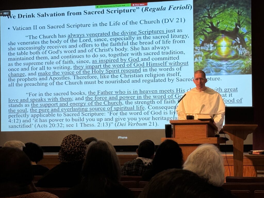 Father Ignatius Schweitzer, O.P. offers a reflection on seeing the Bible as a whole, as “the food of the soul,” March 15, 2025, at St. Joseph’s Seminary in Yonkers.