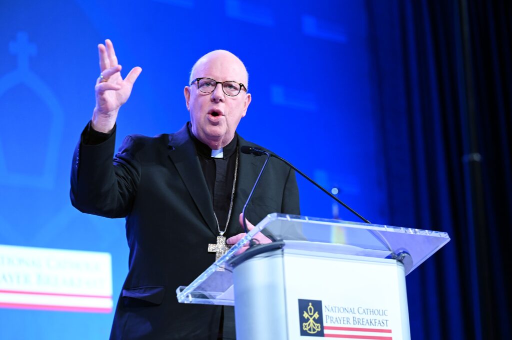 Bishop William D. Byrne of Springfield, Mass., gives the keynote address during the National Catholic Prayer Breakfast in Washington February 8, 2024.