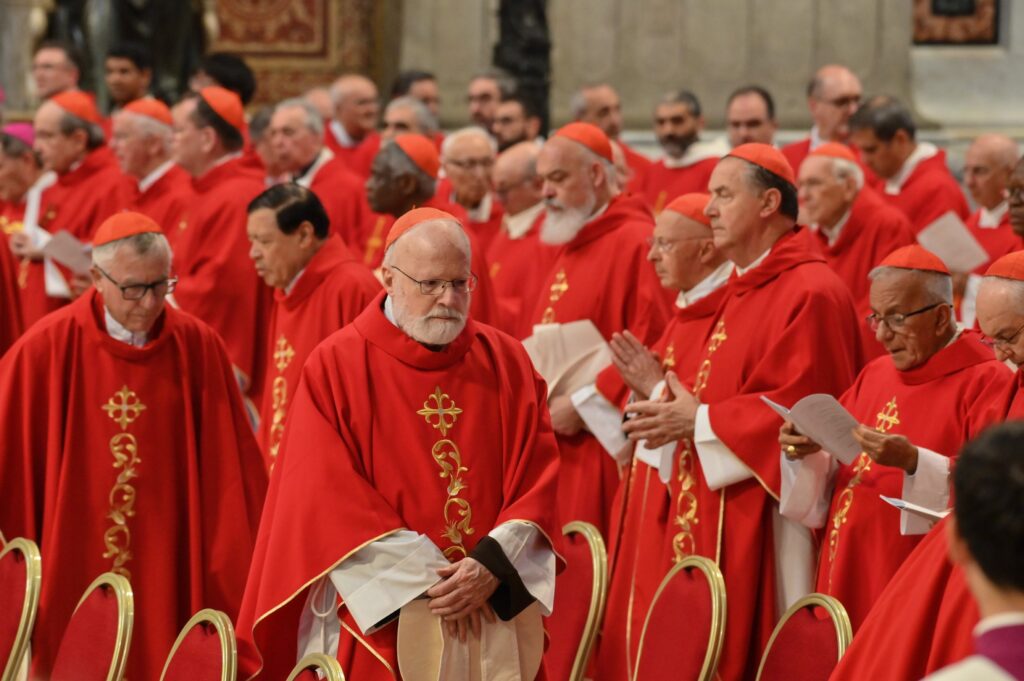 Cardinal Seán P. O'Malley, president of the Pontifical Commission for the Protection of Minors, concelebrates Mass with cardinals in St. Peter's Basilica at the Vatican April 29, 2025, on the fourth day of the "novendiali" -- nine days of mourning for Pope Francis marked by Masses.