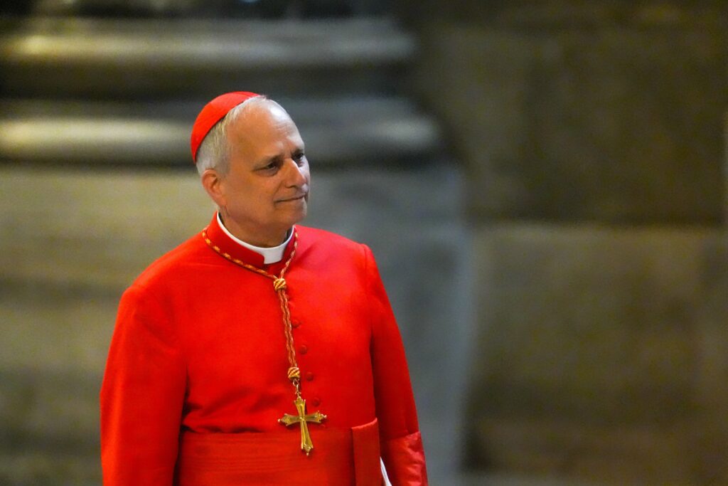 U.S. Cardinal Robert F. Prevost arrives in St. Peter’s Basilica for the Mass “Pro Eligendo Romano Pontifice” (“for the election of the Roman pontiff”) at the Vatican May 7, 2025. (CNS photo/Lola Gomez)