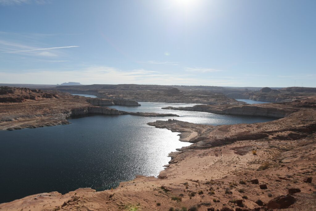 Rock formations are seen along Lake Powell in Page, Arizona on November 23, 2024.