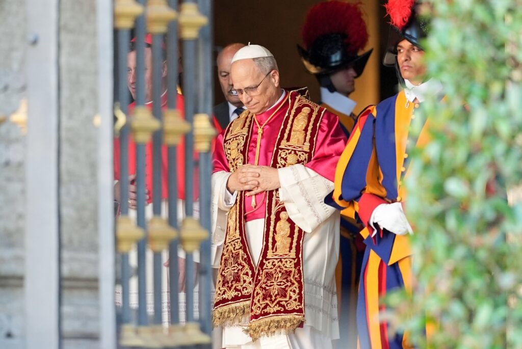 Pope Leo XIV departs from the Basilica of St. Mary Major in Rome on May 25, 2025.