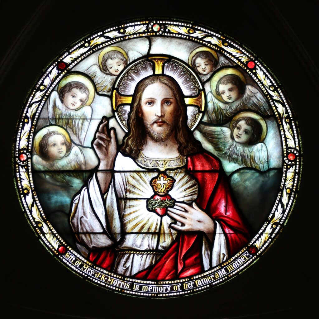 The Most Sacred Heart of Jesus is depicted in a stained-glass window at St. Andrew Church in Sag Harbor.