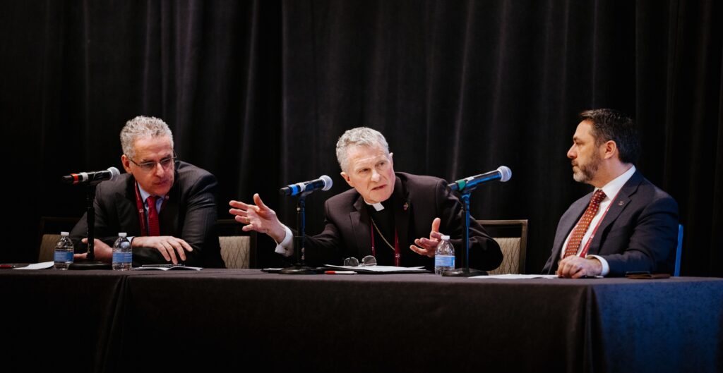 Archbishop Timothy P. Broglio of the U.S. Archdiocese for the Military Services, president of the U.S. Conference of Catholic Bishops, gestures as he speaks on a panel during the Napa Institute Citizens of Faith Conference in Washington April 9, 2025. (OSV News photo/courtesy Napa Institute)