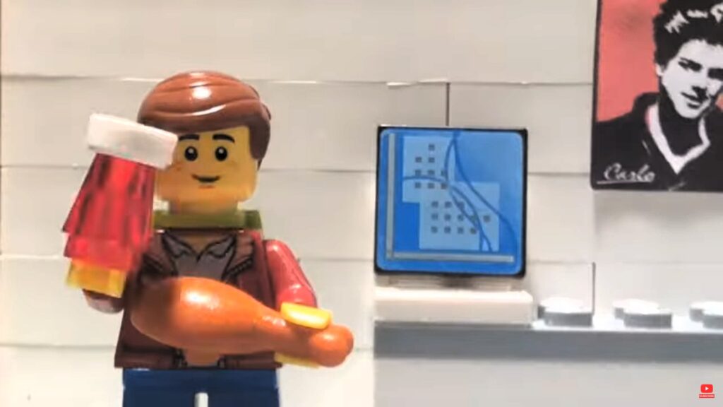 Blessed Carlo Acutis stands near his computer in a scene from a stop-motion animation Lego-Carlo Acutis film made by three brothers in County Limerick, Ireland, and released in May 2025 on their YouTube channel, Fiontar Floinn.