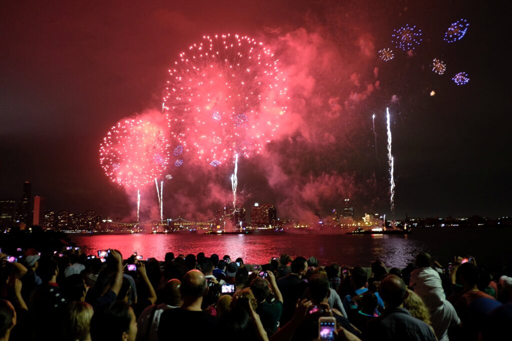 People watch fireworks during the Independence Day celebrations on July 4 in New York.