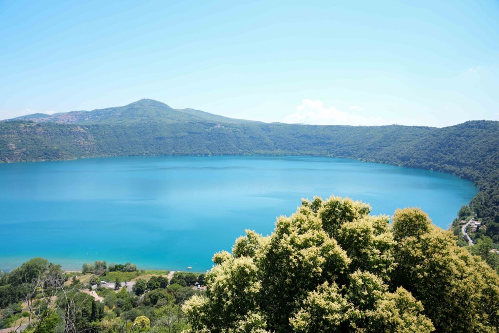 Lake Albano, which formed inside a volcano, is seen from Castel Gandolfo, Italy, July 1, 2025.
