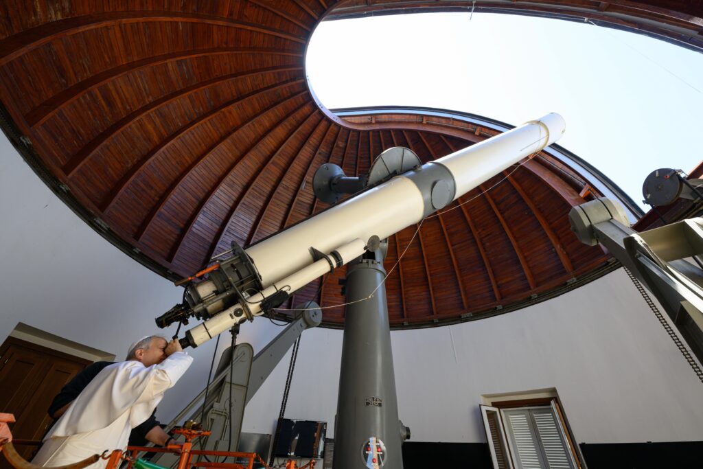 Pope Leo XIV visits the Vatican Observatory in Castel Gandolfo, Italy, July 20, 2025, to mark the anniversary of the first crewed mission to land on the moon in 1969.