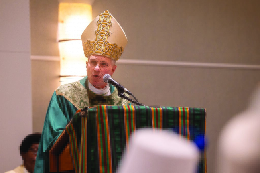 Archbishop Timothy P. Broglio of the U.S. Archdiocese for the Military Services, who is president of the U.S. Conference of Catholic Bishops, delivers the homily at a July 20, 2025, Mass opening the Knights of Peter Claver's 109th annual Senior National Convention July 20-23 in Rockville, Maryland.