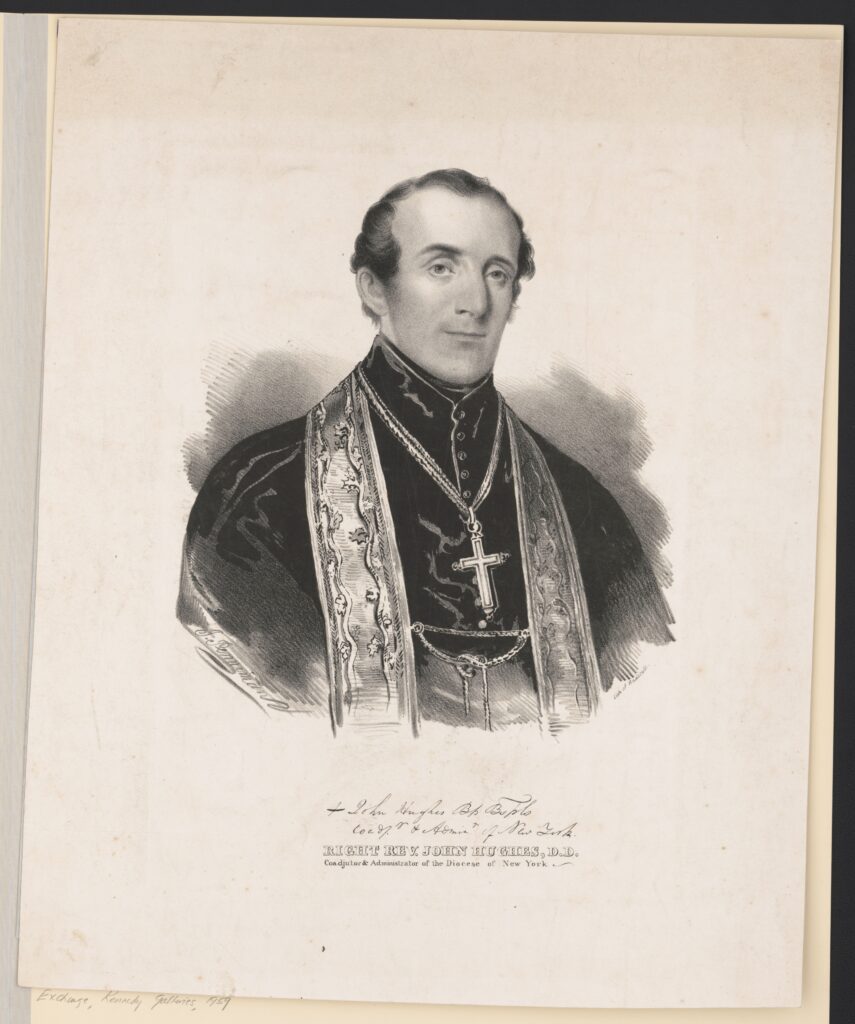 A lithograph of then-Bishop of New York John Hughes, circa 1850.