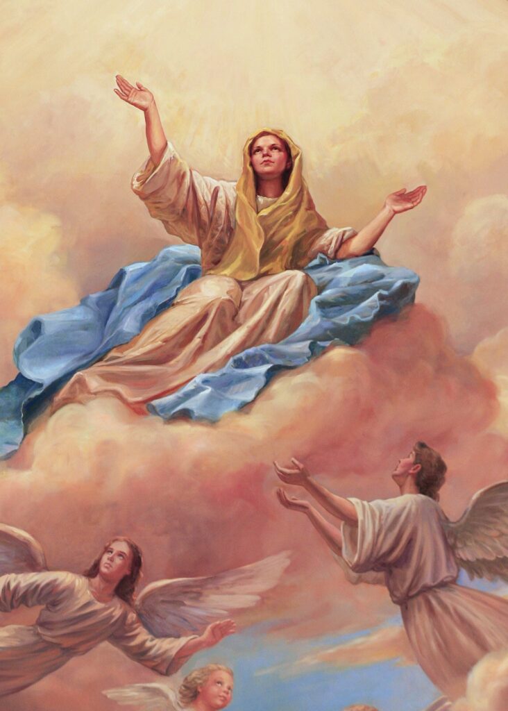 Mary is shown being taken up to heaven in a painting inside a dome of the Basilica of the National Shrine of the Assumption of the Blessed Virgin Mary in Baltimore.