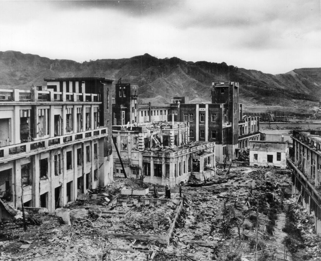 The city of Nagasaki, Japan, shows scant signs of recovery four years after an atomic bomb was detonated over the city on August 9, 1945.