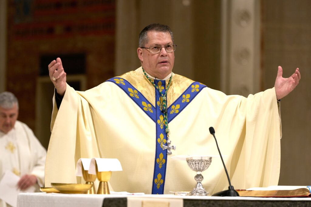 Bishop Douglas J. Lucia of Syracuse celebrates Mass on May 9, 2025, photo.