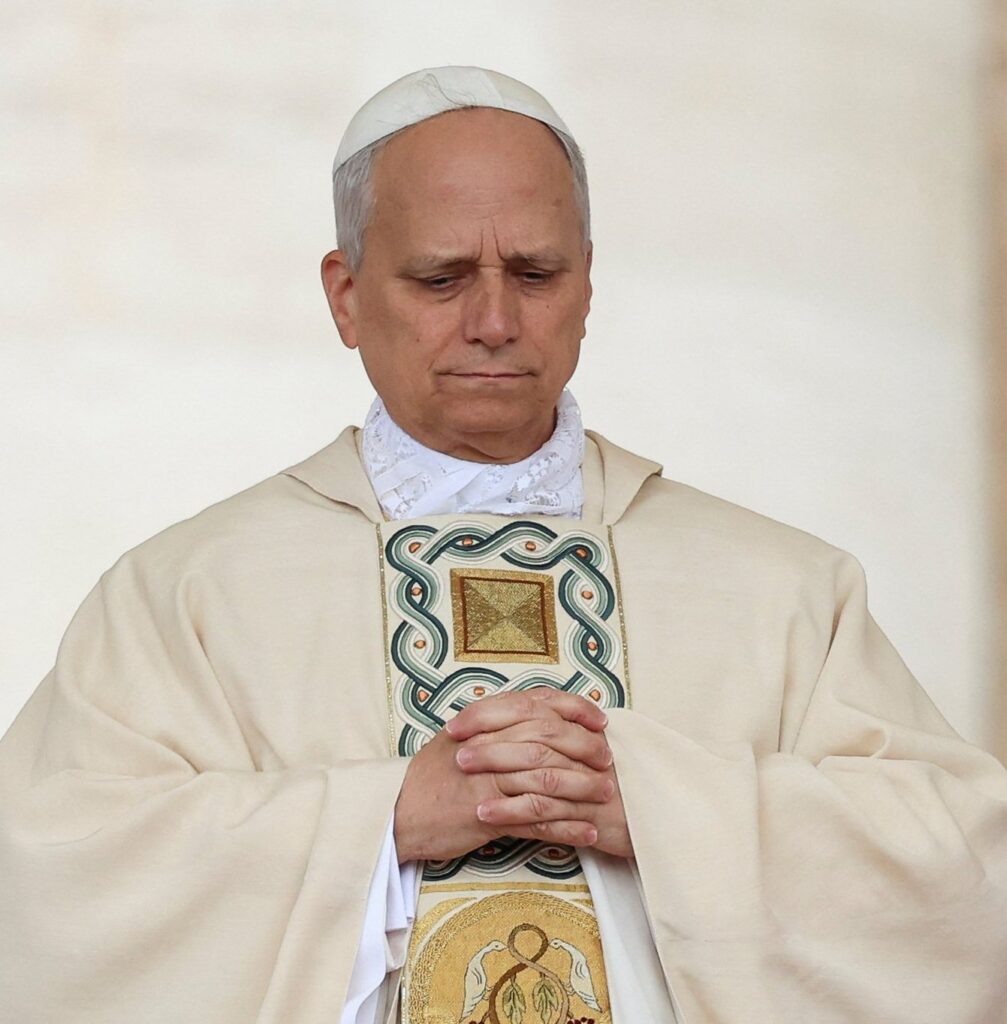 Pope Leo XIV pauses as he celebrates his inauguration Mass at the Vatican, May 18, 2025.