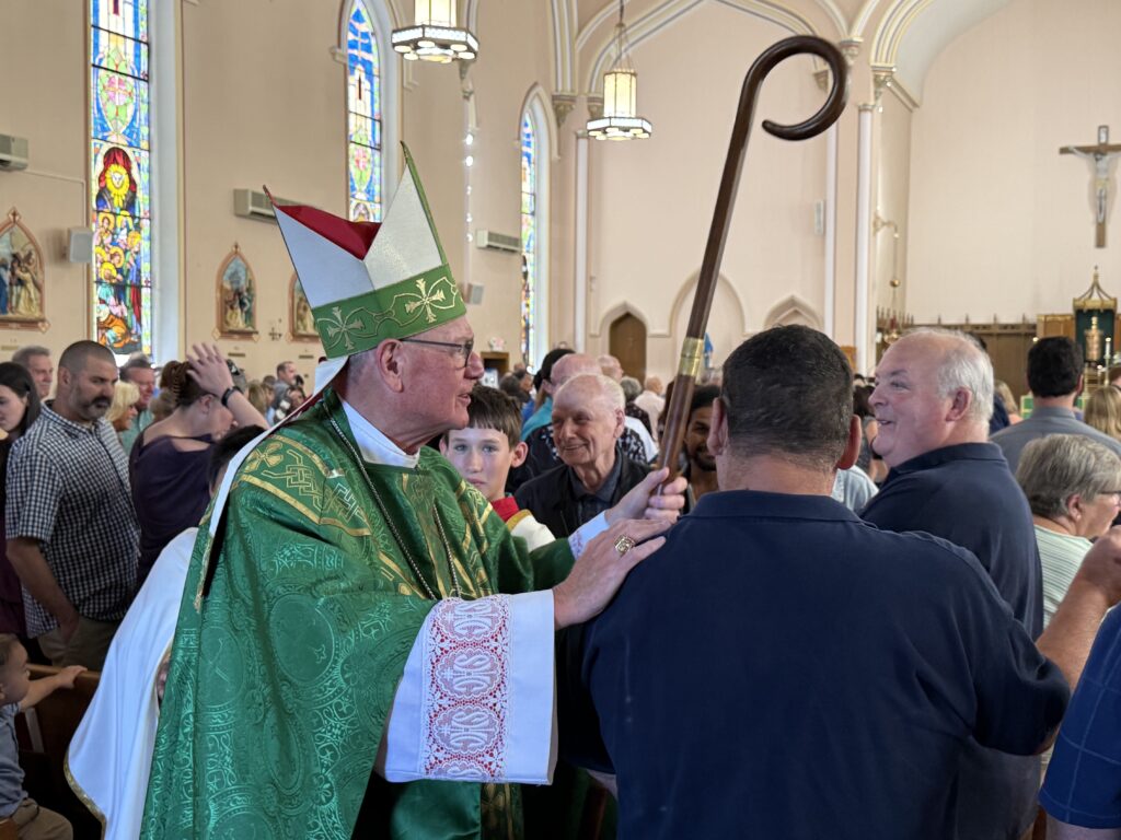 Cardinal Timothy Dolan greets members of the Parish of the Immaculate Conception in Port Jervis on August 10, 2025.