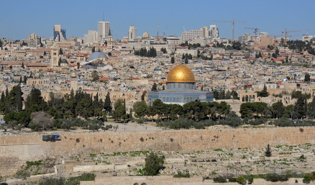 A file photo shows the gold-covered Dome of the Rock at the Temple Mount complex is seen in this overview of Jerusalem from the Mount of Olives. Photo: OSV News/Debbie Hill