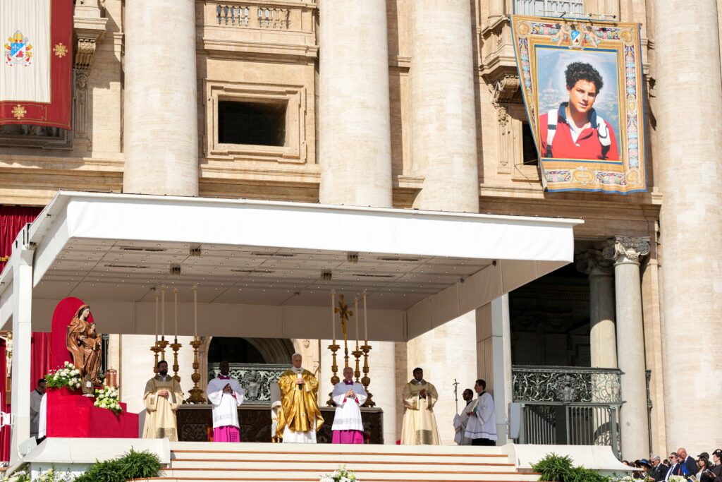 Pope Leo XIV celebrates Mass in St. Peter’s Square at the Vatican for the canonizations of Sts. Pier Giorgio Frassati and Carlo Acutis, September 7, 2025.
