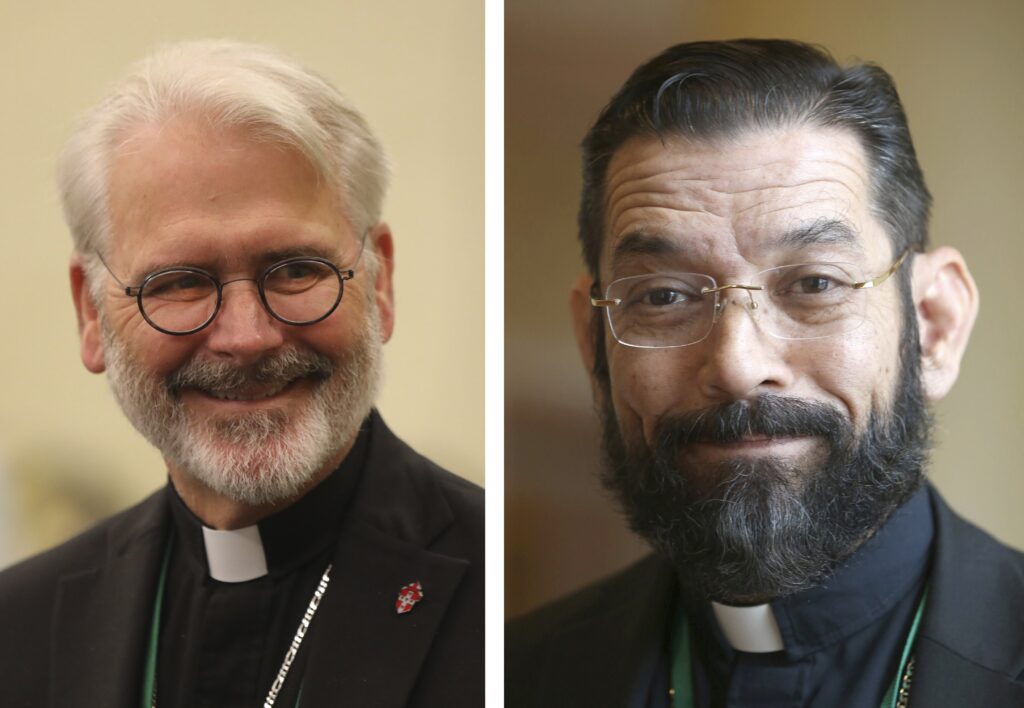 A combination photo shows Archbishop Paul S. Coakley of Oklahoma City, president-elect of the U.S. Conference of Catholic bishops, and Bishop Daniel E. Flores of Brownsville, Texas, vice president-elect.