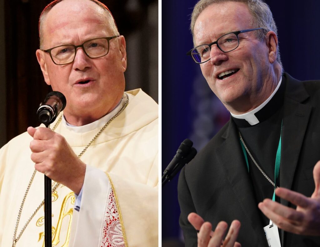 New York Cardinal Timothy M. Dolan, left, and Bishop Robert E. Barron of Winona-Rochester, Minn., are seen in this composite photo.