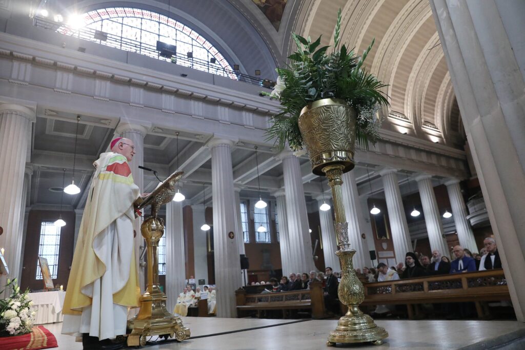 Archbishop Dermot Farrell of Dublin delivers a homily after announcing the elevation of St. Mary's Pro Cathedral to formal cathedral status at a Mass to mark the bicentenary of the church's dedication in 1825 and the feast of the city's patron, St. Laurence O'Toole, on November 14, 2025.