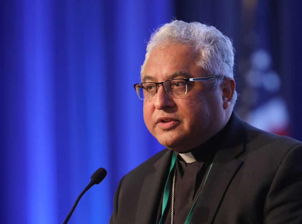 Bishop Daniel E. Garcia, then-bishop of Monterey, California, speaks during a November 16, 2022, session of the fall general assembly of the U.S. Conference of Catholic Bishops in Baltimore. Photo: OSV News/Bob Roller