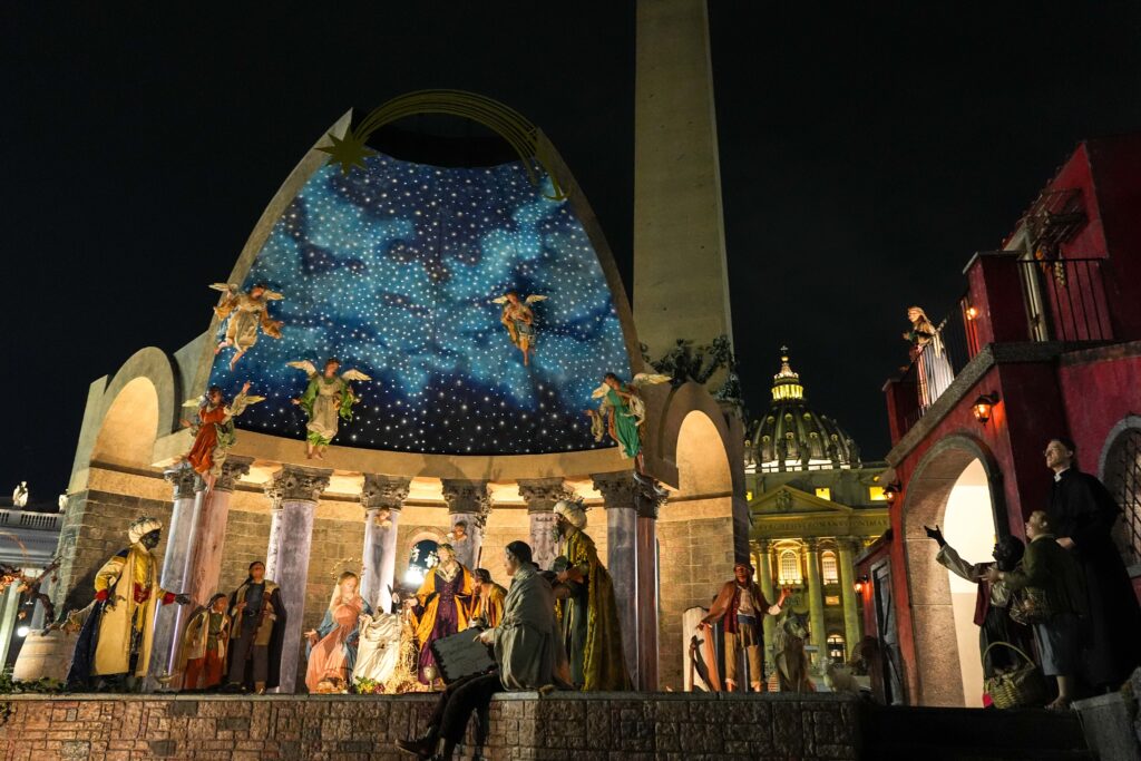 The Nativity scene is unveiled and the Christmas tree is lighted in St. Peter’s Square at the Vatican December 15, 2025. Photo: CNS/Lola Gomez