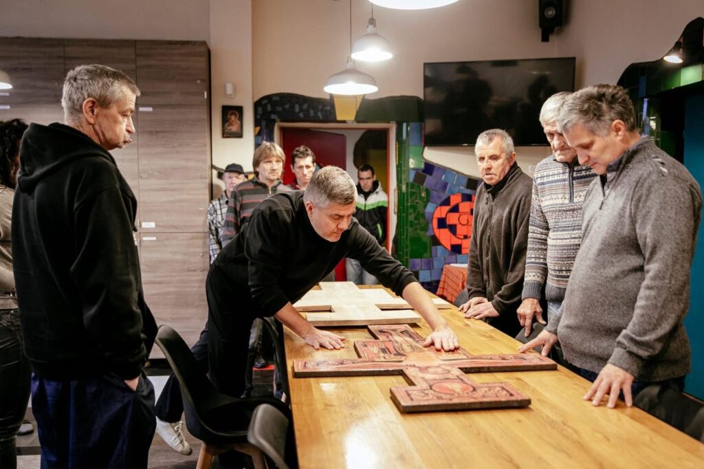 An art workshop ran by Pawel Dusza and organized for the occassion of World Day of the Poor is seen on an undated photograph in the Betlejem ("Bethlehem") community in Jaworzno, Poland. Betlejem community for the homeless and people in need was funded in 1996 by Polish diocesan priest Father Miroslaw Tosza.